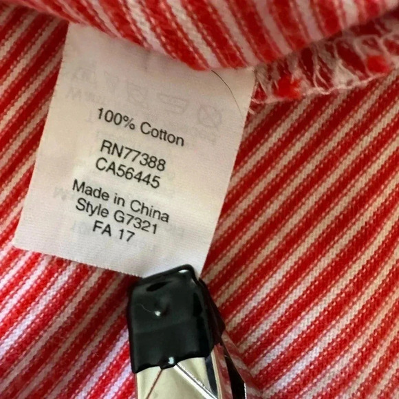 J. Crew Red & White Pinstriped 3/4 Bell Sleeve 100% Cotton Boat Neck Top Size L - Picture 16 of 16